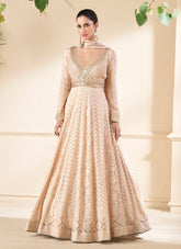 Peach Colour Wedding Wear Gown in Georgette